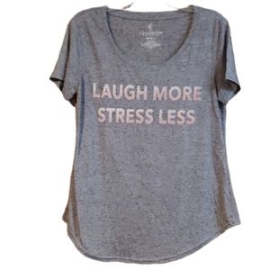 Juicy Couture Womans Heathered Grey Short Sleeve Laugh‎ More Stress Less Shirt